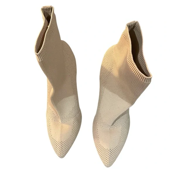 Beige, Knit Stiletto heels,Ankle Boots,Booties, Boots, Size 7 - Picture 3 of 11